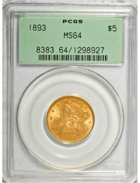 1893 $5 Liberty Half Eagle MS64